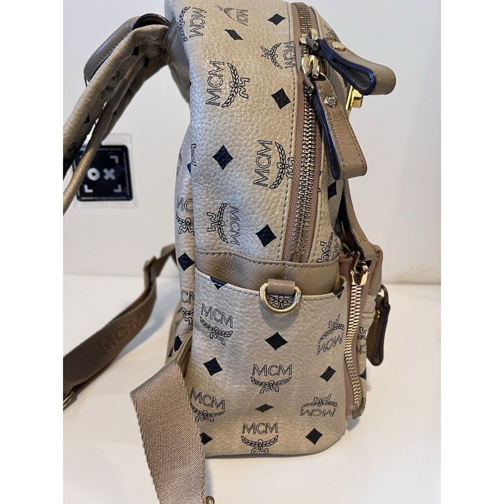 Authentic MCM Small Stark Studded Backpack in Beige Visetos Monogram Canvas - Ex - Picture 13 of 15